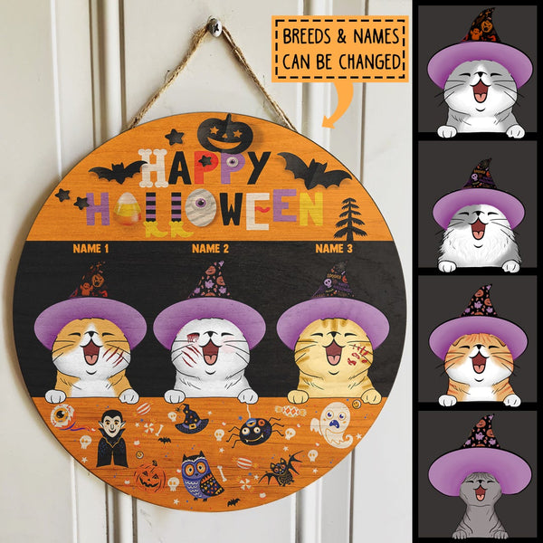 Halloween Welcome Sign For Front Door, Happy Halloween Gifts For Cat Lovers, Custom Wooden Signs , Cat Mom Gifts