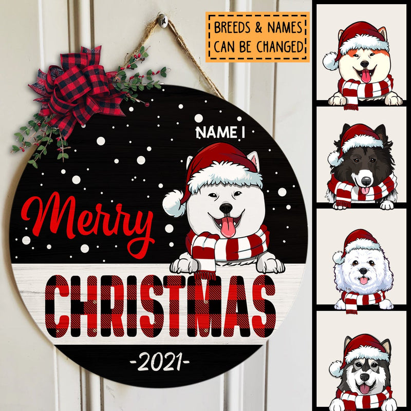 Christmas Door Decorations, Gifts For Dog Lovers, Merry Christmas White Dots On Black Background Welcome Door Signs , Dog Mom Gifts