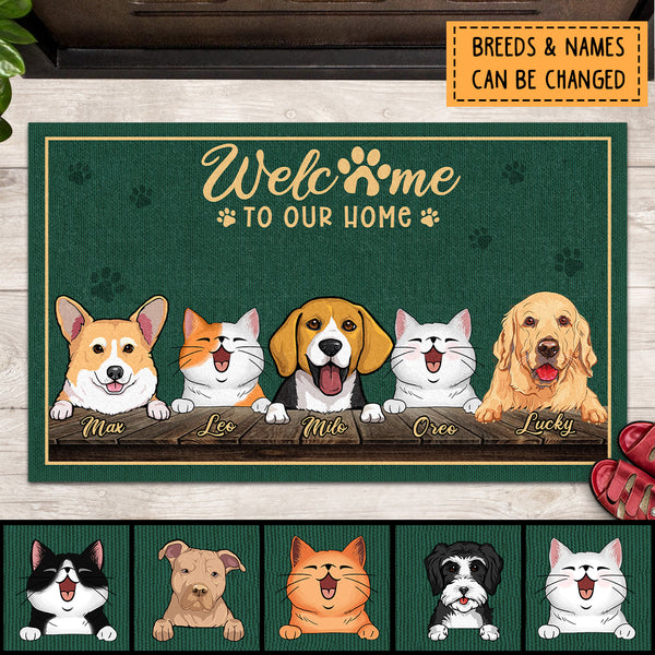 Pawzity Custom Doormat, Gifts For Pet Lovers, Welcome To Our Home Dark Green Front Door Mat