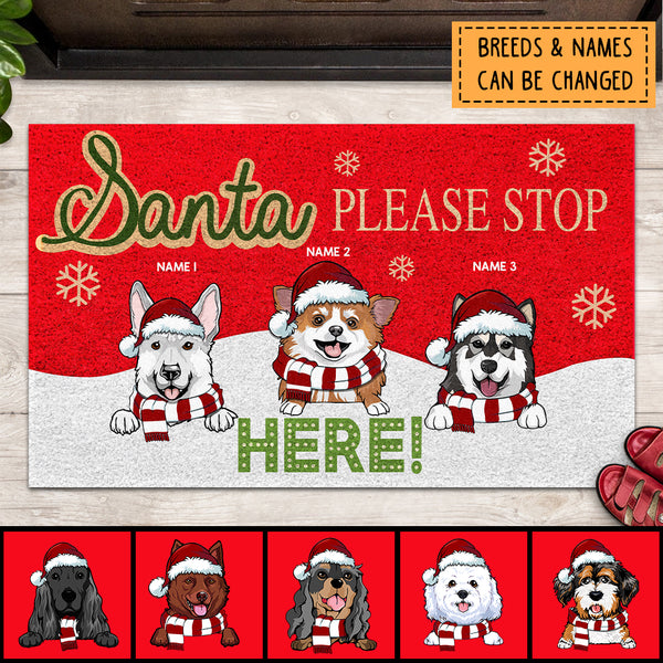 Christmas Personalized Doormat, Gifts For Dog Lovers, Santa Please Stop Here Front Door Mat