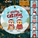 Personalised Merry Catmas Blue Sky Circle Ceramic Ornament - Personalized Cat Lovers Decorative Christmas Ornament