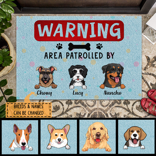 Pawzity Outdoor Door Mat, Gifts For Dog Lovers, Warning Area Patrolled By Personalized Doormat