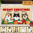 Christmas Personalized Doormat, Gifts For Cat Lovers, Meowy Christmas Cats & Xmas Gifts Front Door Mat