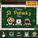 St. Patrick's Day Personalized Doormat, Gifts For Pet Lovers, Shamrock Green Background Outdoor Door Mat