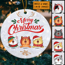 Mery Christmas - White Snowflake Background - Personalized Cat Christmas Ornament