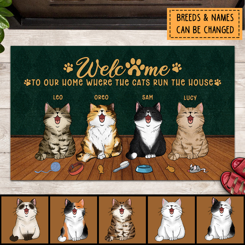 Pawzity Welcome To Our Home Custom Doormat, Gifts For Cat Lovers, Where The Cats Run The House Front Door Mat