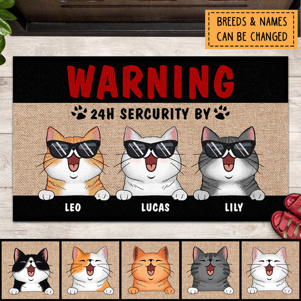 Pawzity Personalized Doormat, Gifts For Cat Lovers, Warning 24h Security By Our Cats Front Door Mat