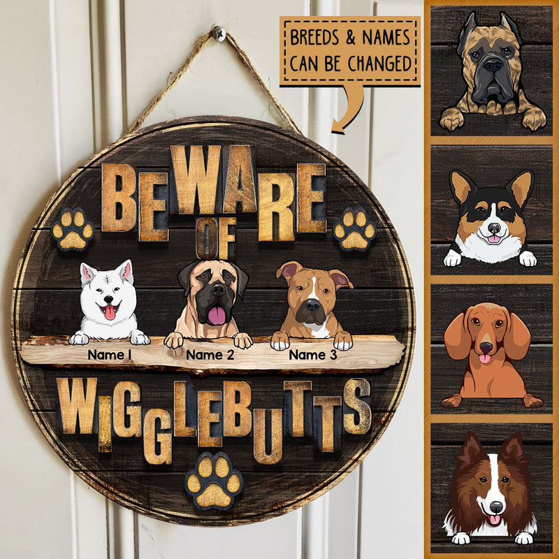 Pawzity Beware Of Wigglebutts Sign, Gifts For Dog Lovers, Dark Wooden Welcome Door Signs , Dog Mom Gifts