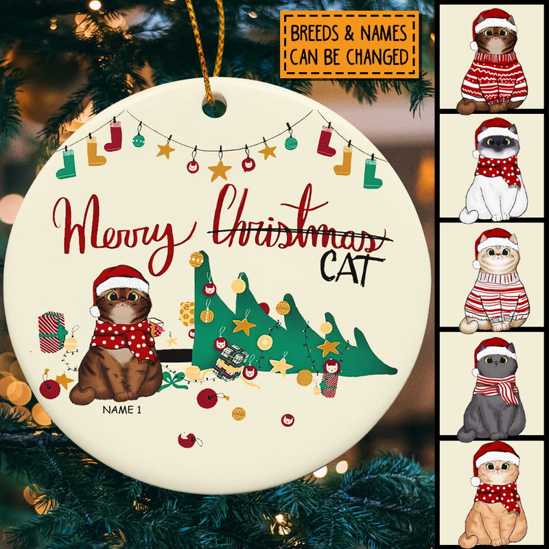 Merry Cat - Funny Fallen Christmas Tree - Personalized Cat Christmas Ornament