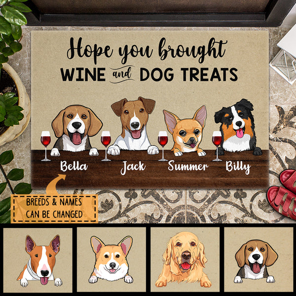 Pawzity Custom Doormat, Gifts For Dog Lovers, Hope You Brought Wine And Dog Treats Front Door Mat