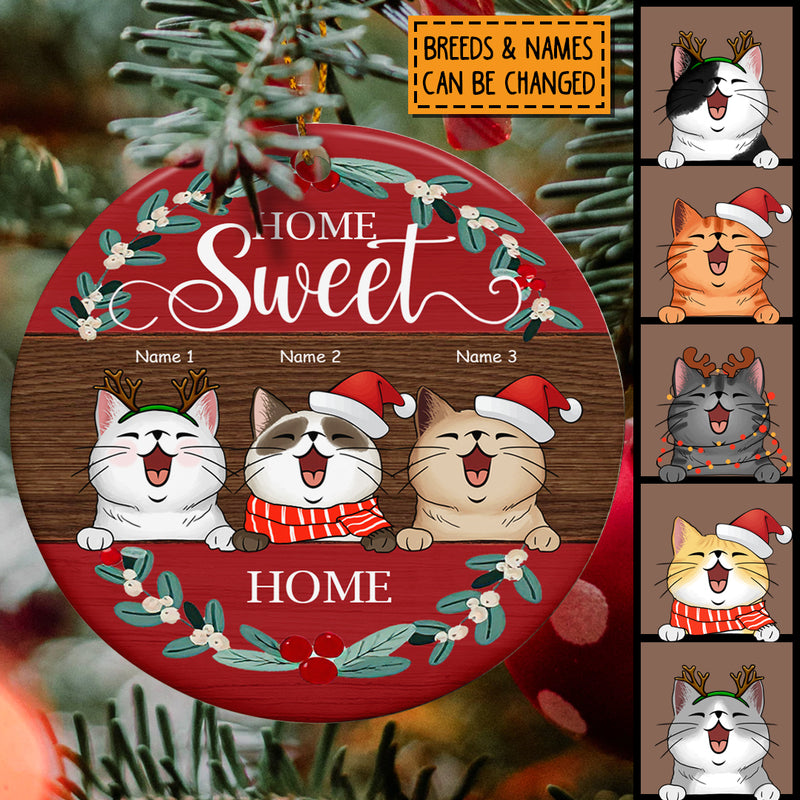 Home Sweet Home - Red Top And Bottom - Personalized Cat Christmas Ornament
