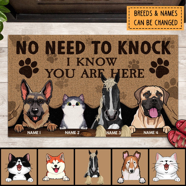 Pawzity No Need To Knock Personalized Doormat, Gifts For Pet Lovers, Horse Peeking From Curtain Front Door Mat