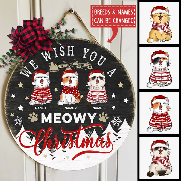 We Wish You A Meowy Christmas, Snowflake & Santa Door Hanger, Personalized Cat Breeds Door Sign, Xmas Front Door Decor , Cat Mom Gifts