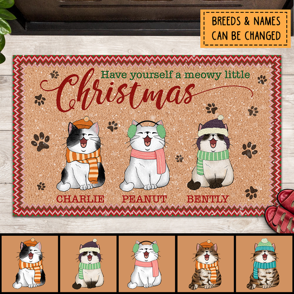 Christmas Personalized Doormat, Gifts For Cat Lovers, Have Yourself A Meowy Little Christmas Front Door Mat