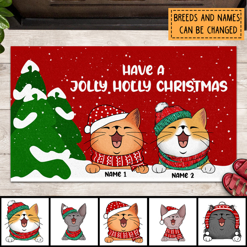 Christmas Personalized Doormat, Gifts For Cat Lovers, Have A Jolly Holly Christmas Front Door Mat