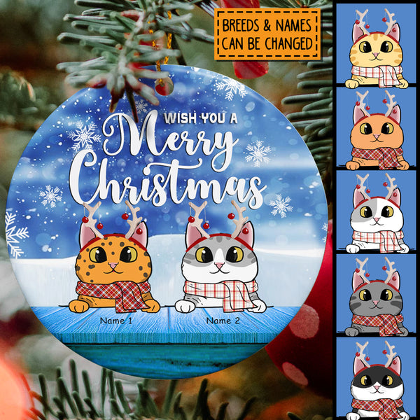 Wish You A Merry Christmas -  Bluetone - Personalized Cat Christmas Ornament