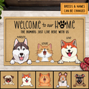 Pawzity Welcome To Our Home Custom Doormat, Gifts For Pet Lovers, The Humans Just Live Here With Us Welcome Mat Outdoor