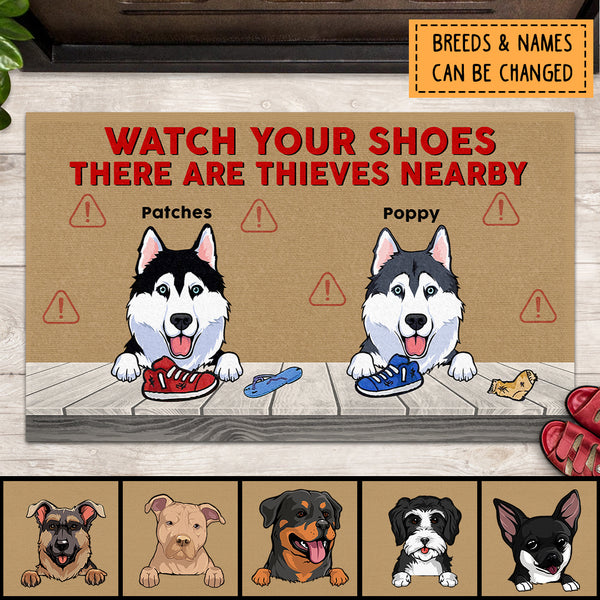 Pawzity Custom Doormat, Gifts For Dog Lovers, Watch Your Shoes There Are Thieves Nearby Front Door Mat