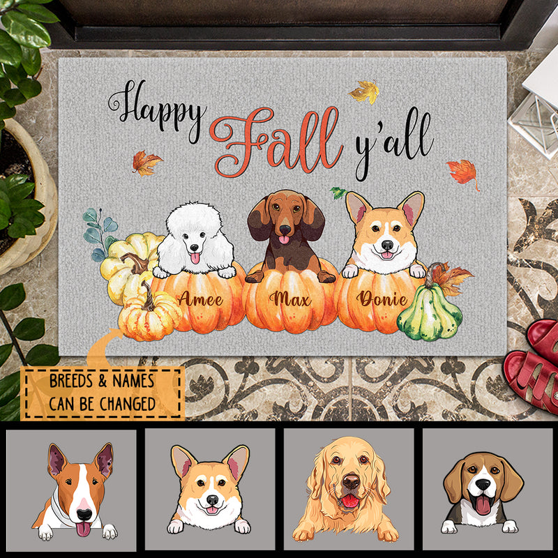 Fall Personalized Doormat, Gifts For Dog Lovers, Happy Fall Y'all Pumpkins Front Door Mat