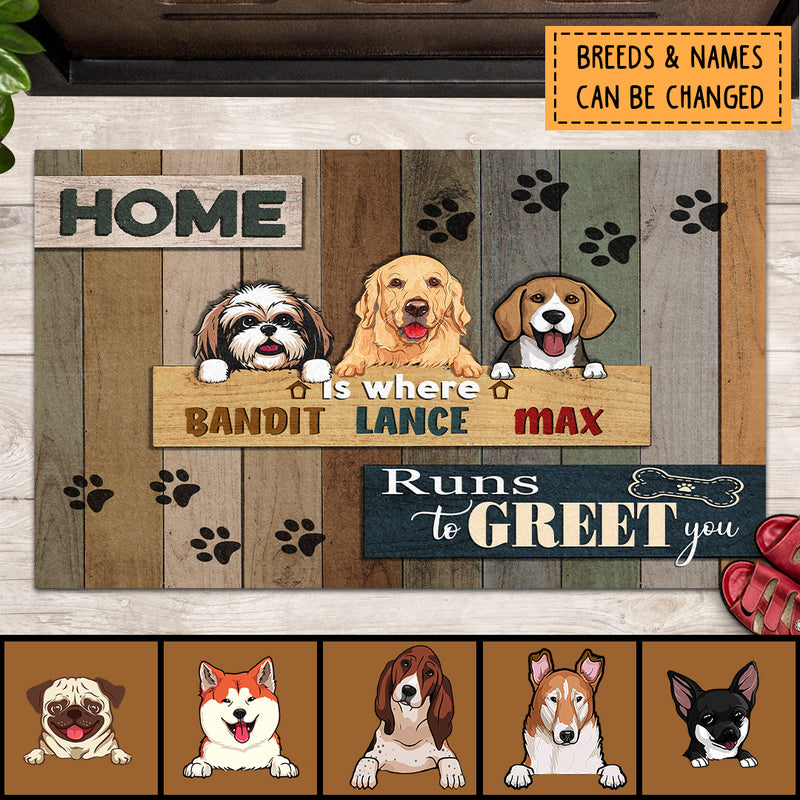 Pawzity Custom Doormat, Gifts For Dog Lovers, Home Is Where The Dogs Run To Greet You Front Door Mat