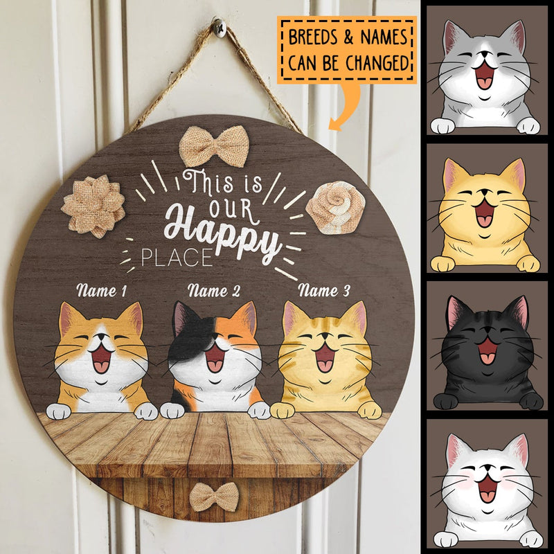 Pawzity This Is Our Happy Place Sign, Gifts For Cat Lovers, Custom Wooden Signs , Cat Mom Gifts