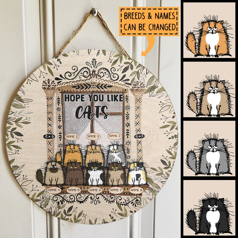 Pawzity Welcome Door Sign, Fluffy Cats Custom Wooden Signs, Hope You Like Cats , Cat Mom Gifts
