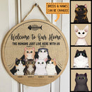 Pawzity Welcome To Our Home Sign, Gifts For Cat Lovers, Cats Hiding Behind Curtain Front Door Sign , Cat Mom Gifts