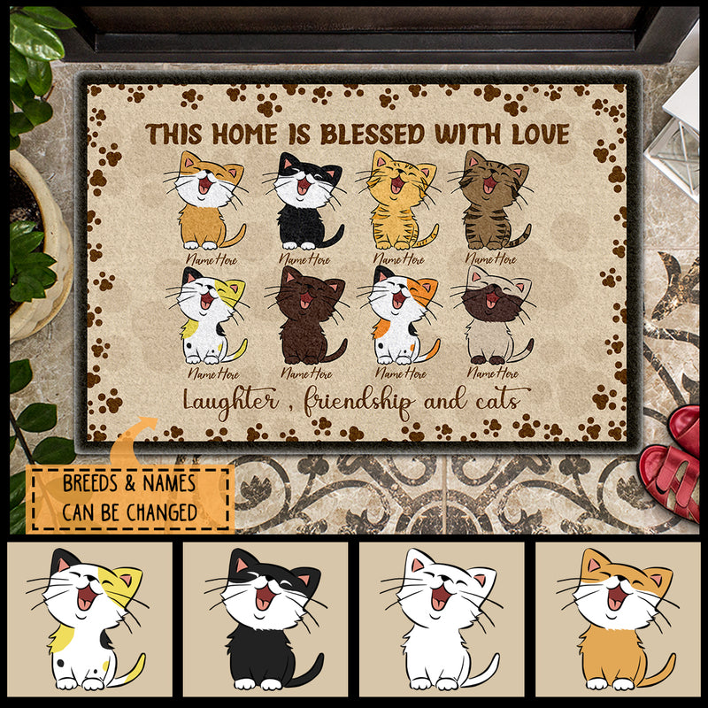Pawzity Personalized Doormat, Gifts For Cat Lovers, This Home Is Blessed With Love Front Door Mat