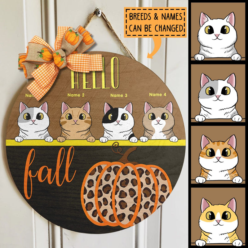 Pawzity Hello Fall Welcome Signs, Gifts For Cat Lovers, Pumpkin Leopard Print Front Door Decor , Cat Mom Gifts