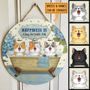 Pawzity Custom Wooden Signs, Gifts For Cats Lovers, Happiness Is a Long Hot Bubble Bath , Cat Mom Gifts
