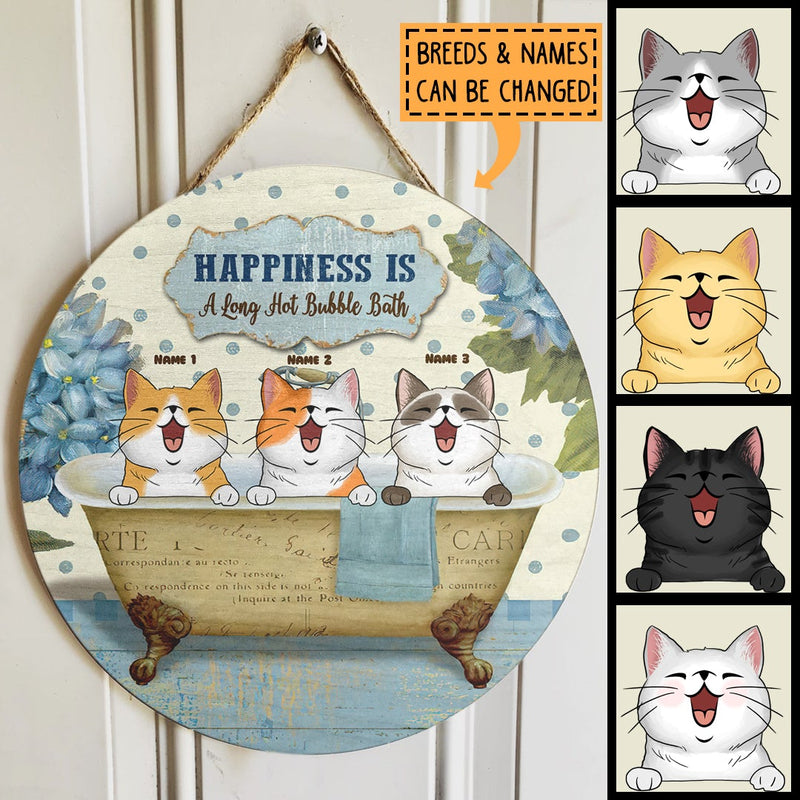 Pawzity Custom Wooden Signs, Gifts For Cats Lovers, Happiness Is a Long Hot Bubble Bath , Cat Mom Gifts