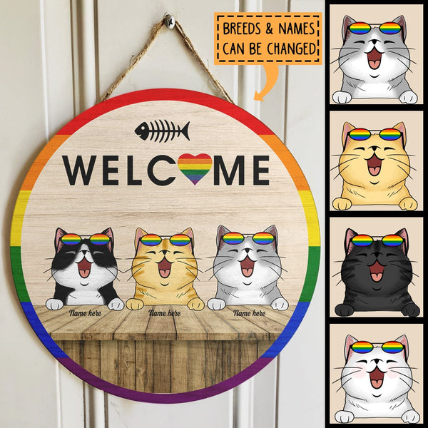Pawzity Welcome Door Signs, Gifts For Cat Lovers, LGBT Custom Wooden Signs , Cat Mom Gifts