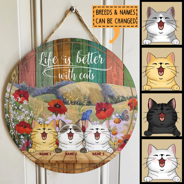 Pawzity Welcome Door Sign, Colorful Front Door Decor, Life Is Better With Cats , Cat Mom Gifts