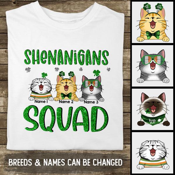 Shenanigans Squad, Shamrock Sign, Patrick Day Gift, Cat Mom T-shirt, Personalized Cat Lover Gift T-shirt