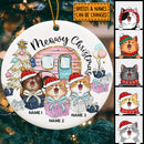 Personalised Meowy Christmas Gift White Circle Ceramic Ornament - Personalized Cat Lovers Decorative Christmas Ornament
