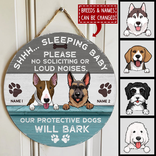 Pawzity No Soliciting Sign Funny, Gifts For Dog Lovers, Baby Sleeping Grey & Blue Welcome Door Signs , Dog Mom Gifts
