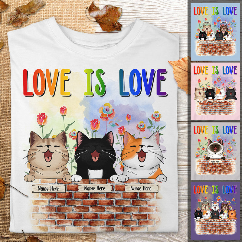 Love Is Love - LGBT - Cats On Brick Wall - Personalized Cat T-shirt