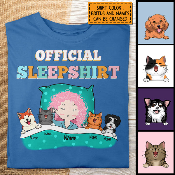 Official Sleep Shirt, Chibi Girl With Her Cat & Dog, Personalized Cat & Dog Lovers T-shirt