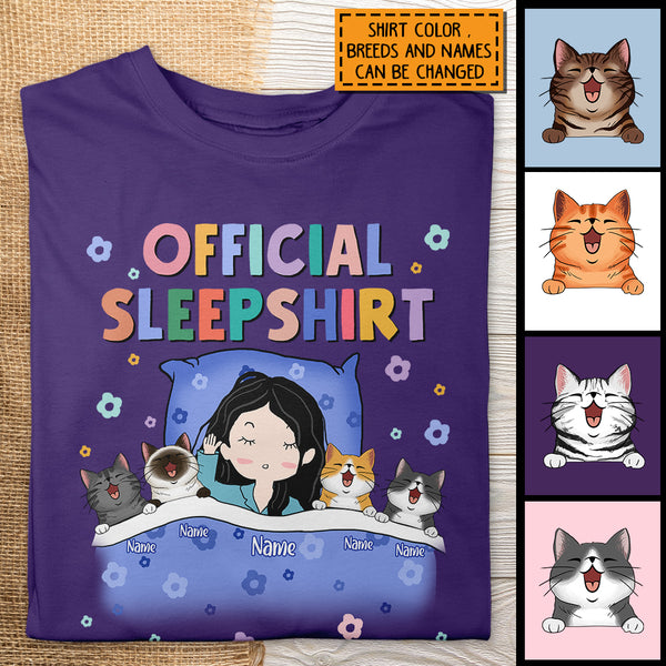 Official Sleep Shirt, Cute Girl With Her Cat, Cat Mom Gift, Personalized Cat Lover T-shirt