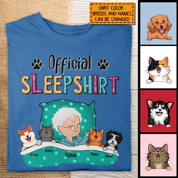 Official Sleepshirt, Old Lady With Her Dogs & Cats, Personalized Dog & Cat Lovers T-shirt