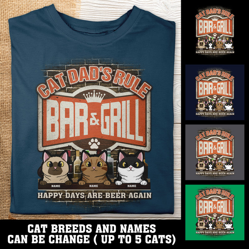 Cat Dad's Rule Bar & Grill - Retro Style - Personalize Cat T-shirt