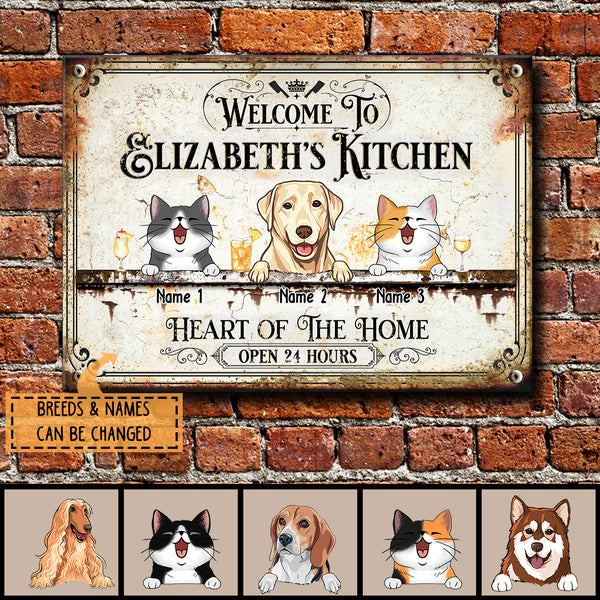 Pawzity Metal Kitchen Sign, Gifts For Pet Lovers, Heart Of The Home Open 24 Hours Welcome Signs