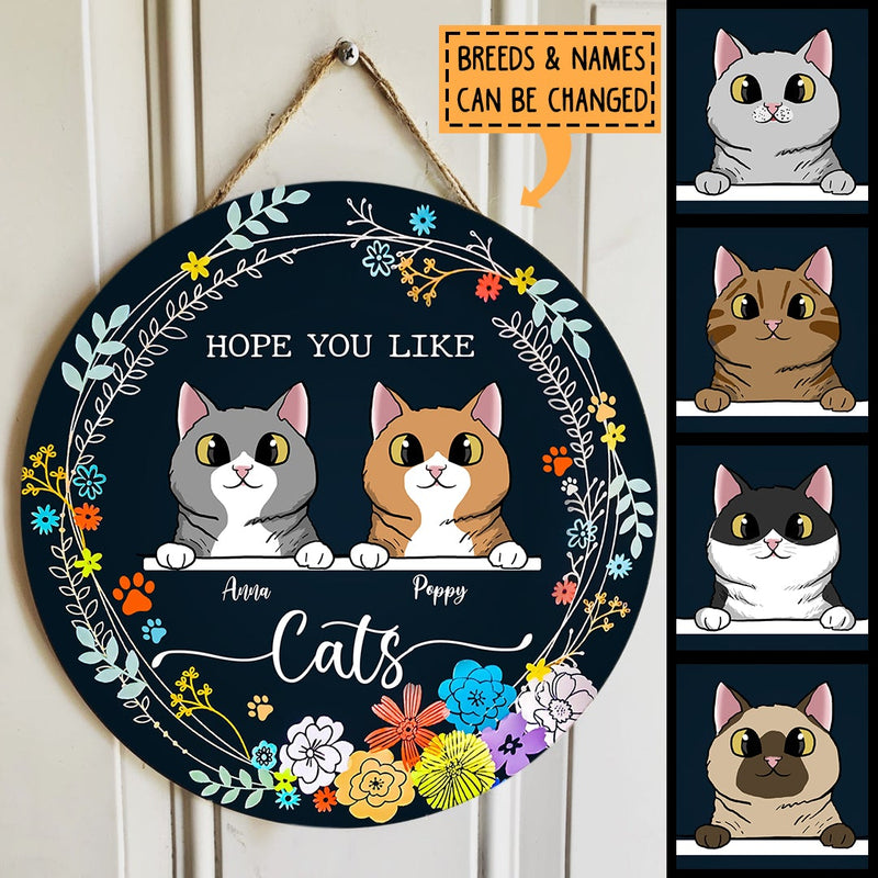 Pawzity Welcome Signs, Flowers Wreath Custom Wooden Signs, Products Hope You Like Cats , Cat Mom Gifts