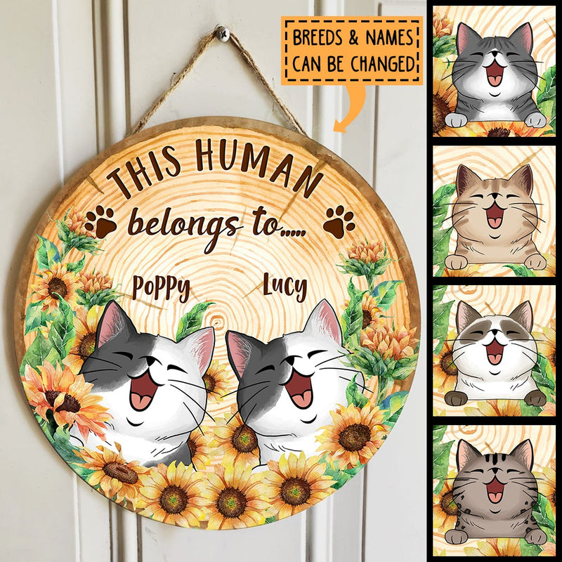 Pawzity Custom Wooden Signs, Gifts For Cat Lovers, This Human Belongs To , Cat Mom Gifts