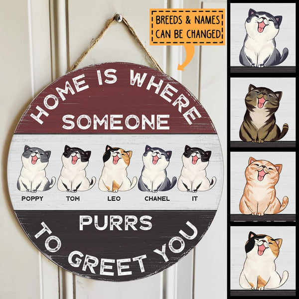 Pawzity Personalized Home Signs, Gifts For Cat Lovers, Home is Where Someone Purrs To Greet You Custom Wood Signs , Cat Mom Gifts