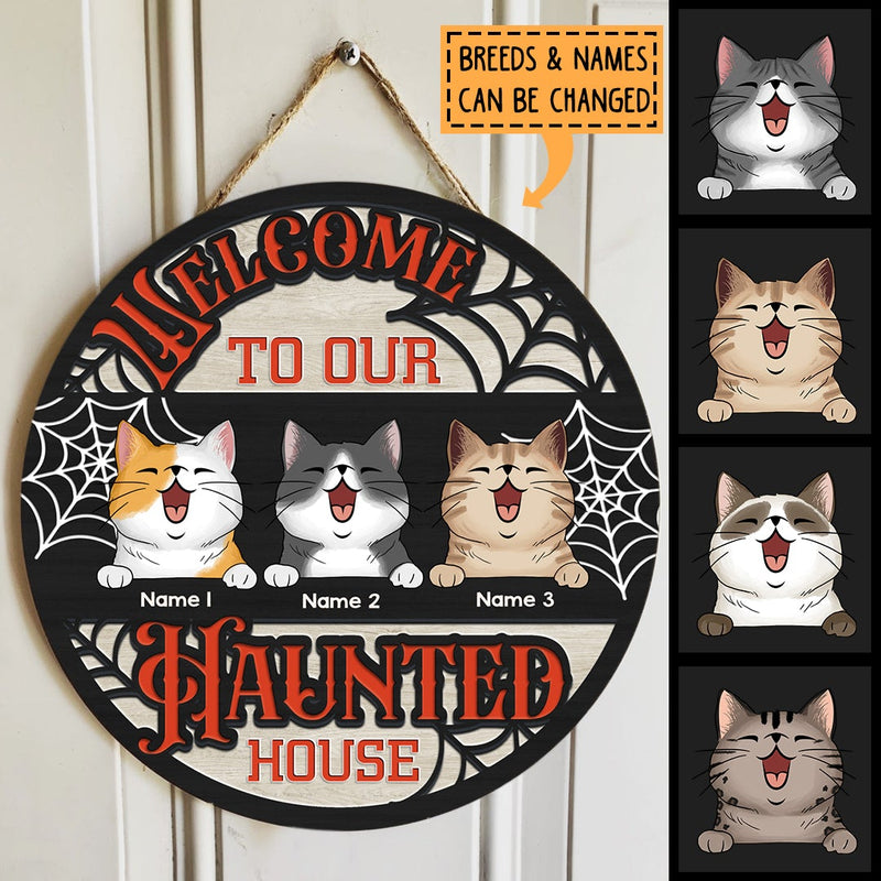 Halloween Welcome To Our Haunted House Sign, Halloween Decorations For Cat Lovers, Spiderweb Welcome Door Signs , Cat Mom Gifts