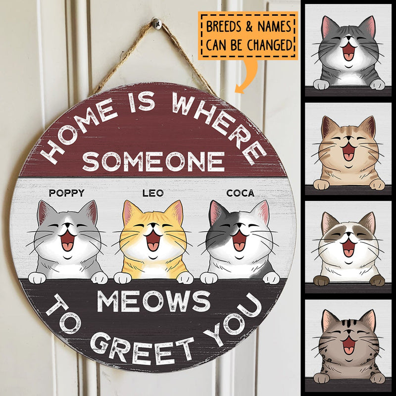 Pawzity Custom Wooden Signs, Gifts For Cat Lovers, Home Is Where Someone Meows To Greet You , Cat Mom Gifts