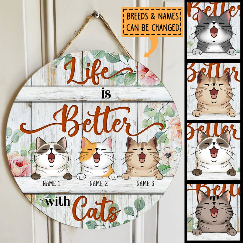 Pawzity Welcome Signs, Vintage Custom Wooden Signs, Life Is Better With Cats , Cat Mom Gifts