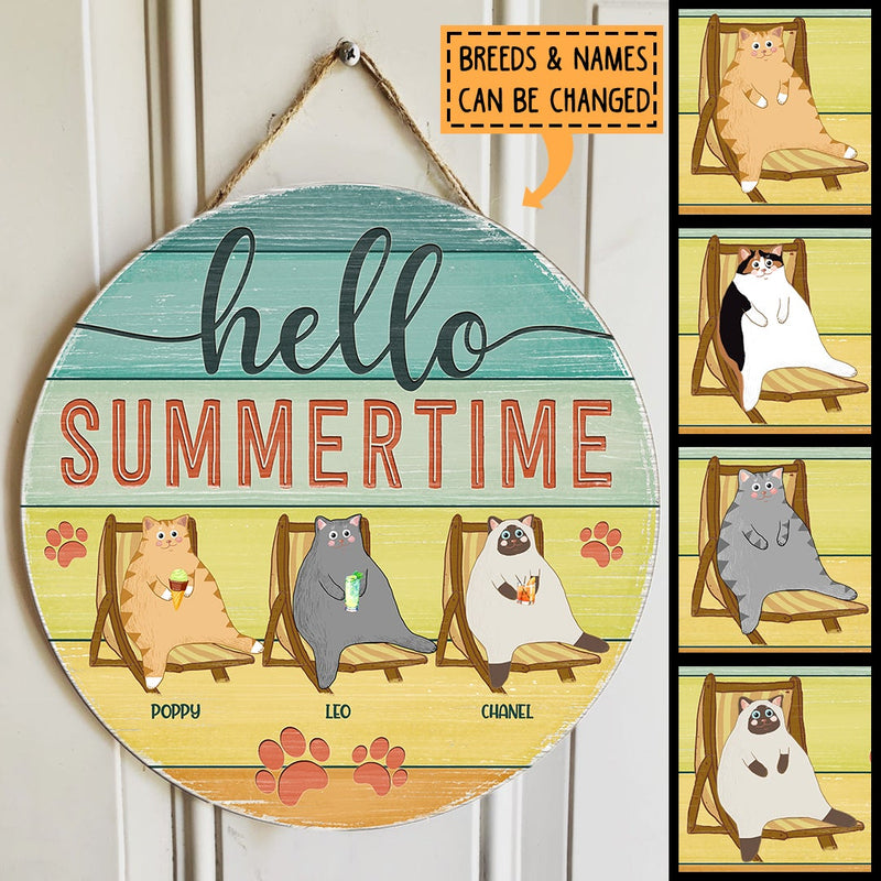 Welcome Summer Sign, Gifts For Cat Lovers, Hello Summer Time Personalized Wood Sign , Cat Mom Gifts