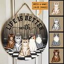 Pawzity Welcome Door Signs, Gifts For Cat Lovers, Life Is Better With Cats , Cat Mom Gifts